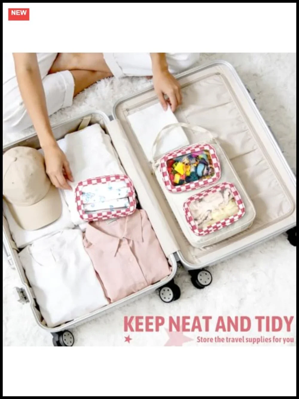3PC Clear Toiletry Bag Set TSA Approved Travel Makeup Pouch Waterproof Organizer